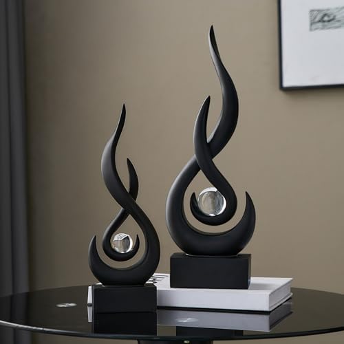 FJS Black Abstract Flame Sculpture for Living Room Coffee Table Decor - Image 5