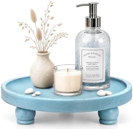 EOSAHR Round Decorative Tray, Coffee Table Accent, Coastal Style, Sky Blue by EOSAHR