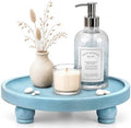 EOSAHR Round Decorative Tray, Coffee Table Accent, Coastal Style, Sky Blue by EOSAHR