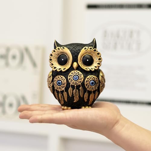 Vintage Black Owl Statue Home Decor - Evil Eye Accent for Bookshelf, Bedroom, Living Room, Office & Table. Cute Small Animal Sculpture Gift for Owl & Birds Lovers - Image 5