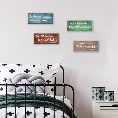 4 Pieces Bible Verses Wall Decor Rustic Wooden Christian Signs Farmhouse Religious Decor for Home Motivational Prayer Wall Art for Living Room Office Bedroom Bathroom(Rustic,10x4") - Image 5