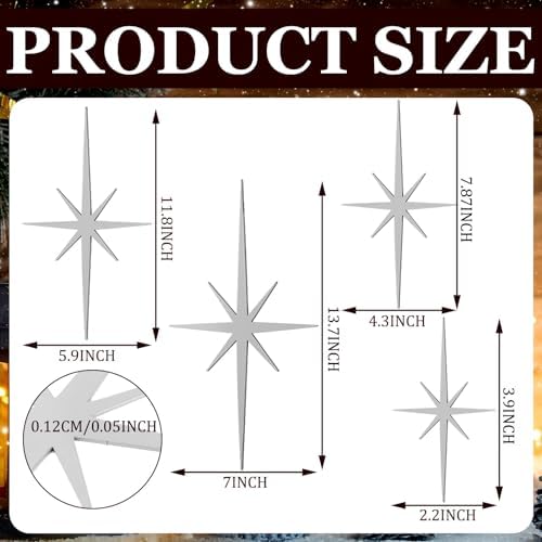 Blulu 4 Pcs Starburst Shaped Wall Decor Mid Century Modern Art,Silver - Image 3