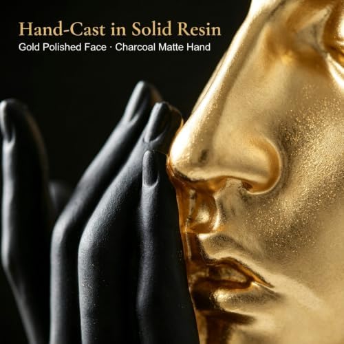 Gold Decor Abstract Face Statue, Resin Sculpture for Home Shelf - Image 2
