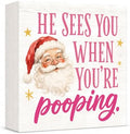 Christmas Bathroom Decor He Sees You When You're Pooping Funny Santa Sign by GUDIO