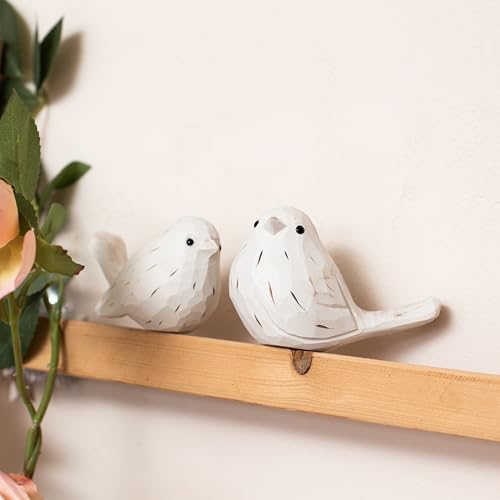 Handcrafted Farmhouse Bird Decor Figurines Set of 2 – Rustic White Carved Bird Statues for Home Decor, Cottage Chic Ornaments, Vintage Wood Sculptures, Spring Table Accents, Gift for Bird Lovers - Image 3
