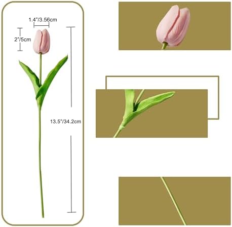 ONLY ART Artificial Light Pink Tulips 20 Pcs – 13.5 Inch PU Faux Flowers with Bendable Stems for Home Décor, Wedding Centerpieces, DIY Floral Arrangements, New Year and Valentine's Day - Image 2