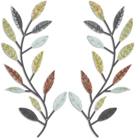 Zhengmy 2 Pcs Metal Leaf Wall Art Vine Branch Decor,Multi Color by Zhengmy