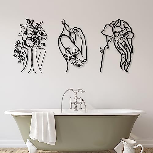 Photect 3 Pcs Metal Wall Art Minimalist Woman Line Decor, Stylish, Black - Image 6