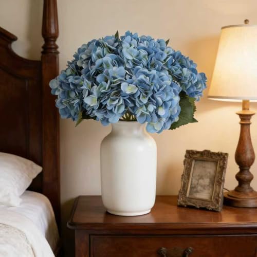 Kimura's Cabin 6pcs Hydrangea Artificial Flowers Silk Faux Hydrangeas,Blue - Image 6