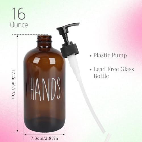 Dish Soap Dispenser with Plastic Pump for Kitchen - 16 OZ Glass Hand Soap Dispenser Set - Kitchen Bathroom Decor and Accessories (Dark Brown) - Image 2