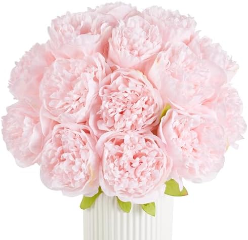 SITUMEIZI 10PCS Artificial Peony Flowers, Real Touch Fake Silk Bouquet with Stems for Home Mothers Day Wedding Party Centerpieces Table Decoration Indoor(Light Pink) by SITUMEIZI