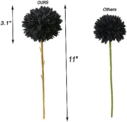 Tinsow 12PCS Halloween Artificial Flowers Black Faux Ball Chrysanthemum - Image 2