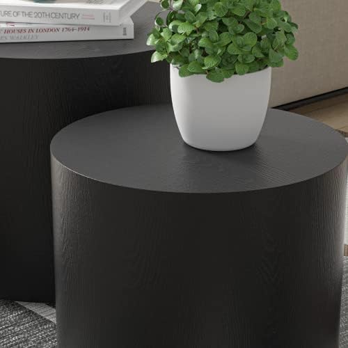 Small Coffee Table Nesting End Table Set of 2, Round Coffee Table Wood Side - Image 5