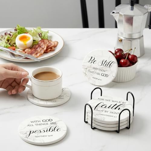 Christian Gift Home Decor Ceramic Scripture Bible Verses Coasters Set of 6 - Image 2