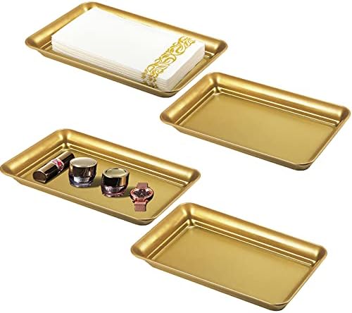SheeChung Metal Vanity Tray, Bathroom Counter Storage Tray, Gold 4 Pack by SheeChung