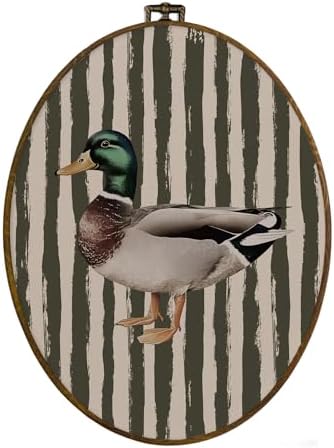 dvhdajed Vintage Mallard Duck Oval Wall Art Decor, Duck Nursery Decor,Vintage Ducks Framed Canvas Art, Olive Farmhouse Ducks Wall Hanging Decoration for Bedroom Living Room Bathroom, 8.7x11.3 In by dvhdajed