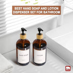 GMISUN Amber Glass Soap Dispenser, 2 Pack Bathroom Hand Soap Dispensers with Bamboo Pump, 17 Fl Oz Kitchen Hand and Dish Soap Dispenser Set, Modern Vintage Liquid Brown Soap Dispensers Bottle - Image 6