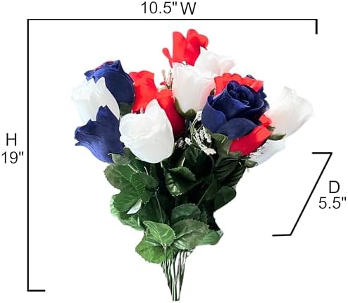 Admired By Nature 14 Stems Artificial Flower Rosebuds Patriotic Memorial Bouquet Cemetery Decorations for Grave, Spring Faux Flower Arrangement, Memorial Day, Veterans Independence Day, Red White Blue - Image 2