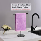 Exilon Black Hand Towel Holder Stand for Bathroom Vanity Countertop Stainless Steel T-Shape Freestanding Towel Rack Stand Towel Bar for Bathroom Kitchen (Black Matte) - Image 3