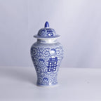 11″ Blue & White Ginger Jar with Lid Chinoiserie Double Happiness - Image 6