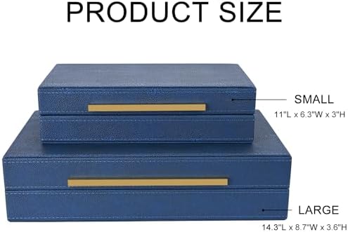 Navy Blue Shagreen box Set of 2 Faux Leather Decorative Boxes,Large Nesting Storage Decorative Boxes with Lids for Modern Home Decor Stacking Jewelry Box Organizer - Image 3
