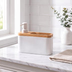 RQYIXI 2-in-1 Ceramic Soap Dispenser with Sponge Holder,White,17 Oz - Image 5