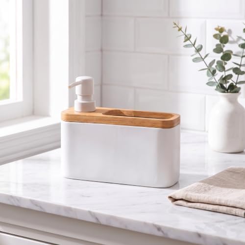 RQYIXI 2-in-1 Ceramic Soap Dispenser with Sponge Holder,White,17 Oz - Image 5