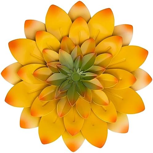 Succulent Metal Flowers Wall Decor - 3D Metal Wall Decor, Flower Art Yellow by BNUnityinc