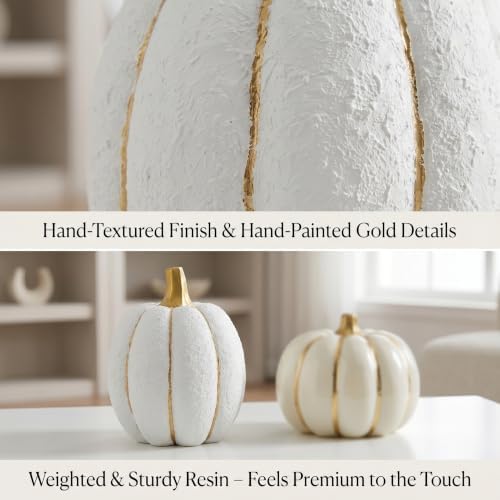 FESTGLOX Fall Pumpkin Decor, 2Pcs Resin Pumpkins for Decorating - Image 2