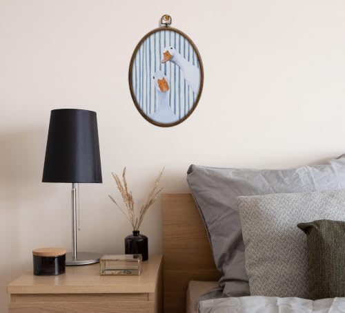 Whimsical Blue Stripe Goose Art, Cottage Core Oval Wall Decor, Waterproof - Image 6