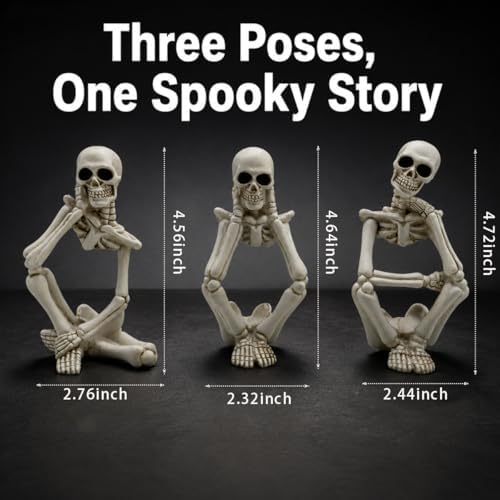 Skeleton Thinker Decor Set of 3, Resin Gothic Figurines for Home Decor, Aesthetic Skull Shelf Decor, Halloween Decorations for Home, Bookshelf & Office Accents - Image 2