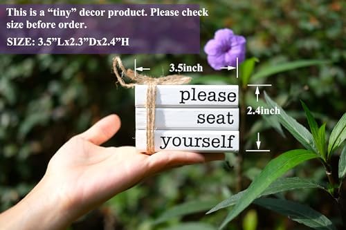 Farmhouse Mini Bathroom Sign Decor Funny Wooden Book Stack for Bathroom Tray Decor Bathroom Shelf Sitter 2 Signs in 1 Reversible Mini Book Set of 3 for Restroom Wooden Rustic Sign - Image 3