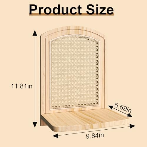 Rattan Shelf Set of 2, 9.8''Natural Wood Rattan Shelf with Wicker Decor, Boho Wall Decor Small Floating Shelves for Plant Figurines Nick Knack Display, Mini Shelves for Living Room Nursery Bedroom - Image 3