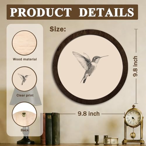 CFFJLHN Vintage Spring Hummingbird Bird Wall Art Decor, Neutral Sketch Minimalist Farmhouse Bird Round Hanging Wall Decor for Home Bedroom Living Room Bathroom, 10x10 Inch - Image 7