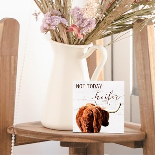 Highland Cow Wooden Sign - Funny Highland Cow Decor Wooden Box Signs, Rustic Farmhouse Bathroom Decor, 5 X 5 Inches - Image 5