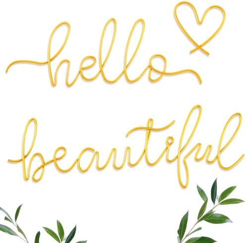 Hicarer Metal Hello Beautiful Wall Art Minimalist Wall Decor, Gold by Hicarer