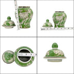 8" Ceramic Ginger Jar w/Lid - Classic Chinese Style Porcelain Jar Tea Storage for Home Decor Decorative Centerpiece Vintage Accent Antique Vase Jingdezhen (Green) - Image 2