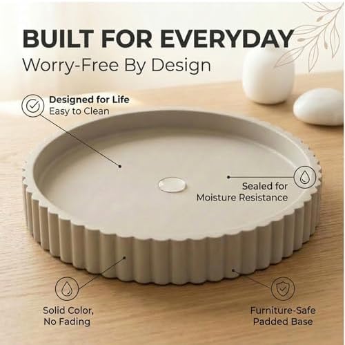 13-Inch Concrete Round Tray Home Decor for Coffee Table Decor - Round Coffee Table Tray - Circular Kitchen Island Trays - Decorative Trays- Gray - Image 3