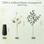 12 Pcs Realistic Fall Flowers Fake Mums with Vase, Full Silk Pompon Bulk - Image 6