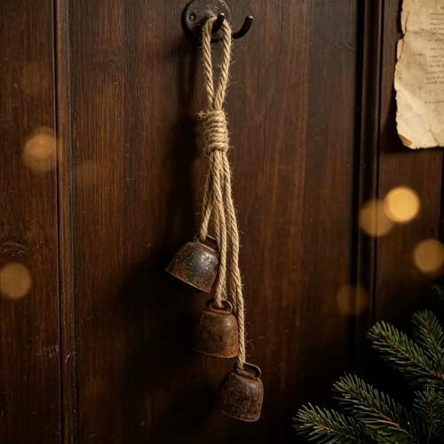 1pc Rustic Charm Bell - Handmade Hemp Rope Wind Chimes Hanging Decoration, Distressed Finish Cow Bell with Jute Hanging Rope, Perfect for Front Door, Outdoor, Window, and Home Decor - Image 5