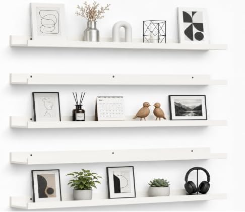 36inch Long Floating Shelves for Wall Decor, 5-Set Shelves with Lip, White by RicherHouse