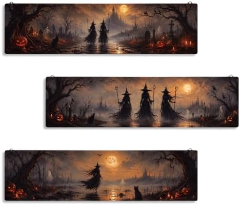 Rustic Halloween Decor, 3 Pcs Halloween Hanging Signs, Entryway Decor Wall by SUSZDOU