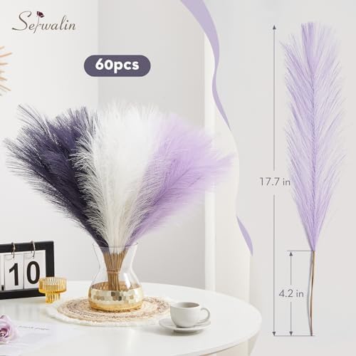 Serwalin 60PCS 17.7" Purple Pampas Grass Decor for Vase Filler Home Decor - Image 6