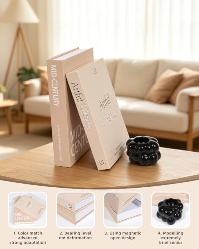 Decorative Books, Set of 2 Decor Books with Ceramic Candlestick,Coffee Table Books Faux Books for Decoration Fake Stacked Books for Home Table Decor - Image 3