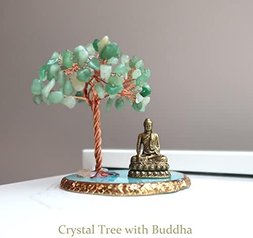 Buddha Statue with Healing Crystal Tree, Tree of Life for Positive Energy. Home Decor Yoga Meditation. Green.(B) - Image 2