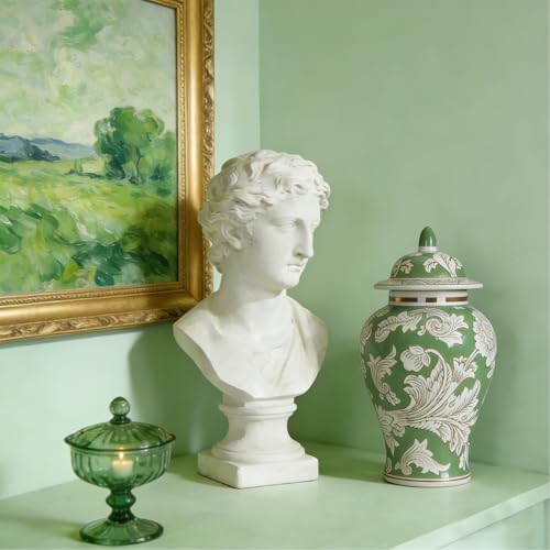 11″ Green Ginger Jar Traditional Peony Temple Jar Home Accent Piece - Image 4
