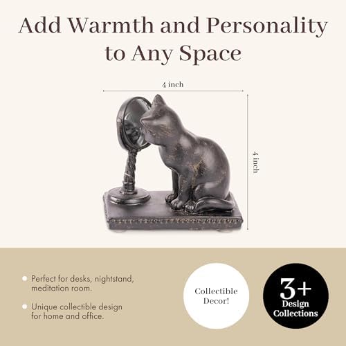 Young's Inc. Cat Figurine with Mirror - Cute Statue - Whimsical Decor for Cat Lovers - Cat Collectibles and Meditation Decor - 4'' L X 2'' W X 4'' H - Image 3