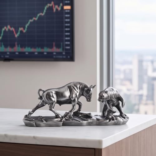 Wall Street Bull Statue, Bull Market and Bear Market Statue, Stock Market Sculpture, Mens Desk decor Day Trading Accessorie, for Office, Desktop, Bookshelf, Study, Home Decor, Financial Advisor Gift - Image 2