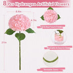 8 Pcs Real Touch Hydrangea Artificial Flowers, 21" Fake Flowers, Light Pink - Image 7