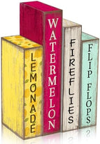 Lineshading 4 Pcs Summer Table Decoration Wooden Book Lemon Watermelon Sign by Lineshading